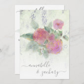 Invitation *~* Gold QR AR12 Damask RSVP Rose Bouquet Mariage (Devant / Derrière)