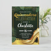 Invitation Gold Quinceanera Celebration Emerald Green (Debout devant)