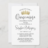 Invitation Gold Quinceañera Crown 3 Photo Modern Black White (Devant)