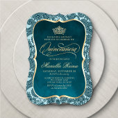 Invitation Gold Quinceañera turquoise