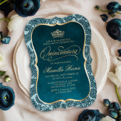 Invitation Gold Quinceañera turquoise