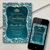 Invitation Gold Quinceañera turquoise