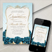 Invitation Gold Quinceañera turquoise