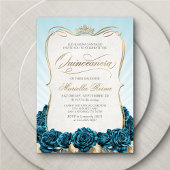 Invitation Gold Quinceañera turquoise