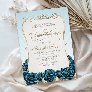 Invitation Gold Quinceañera turquoise