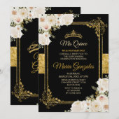Invitation Gold Quinceanera White Mexicaine fille 15e anniver (Devant / Derrière)