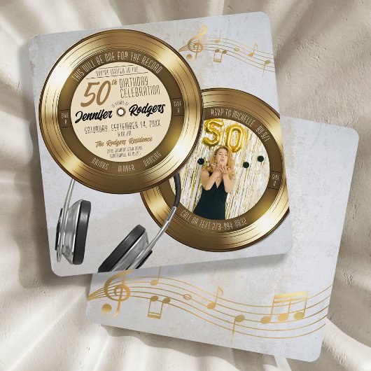 Invitation Gold Record Retro Photo 50e anniversaire