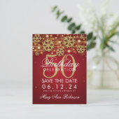 Invitation Gold Red 50th Birthday Save Date Winter (Debout devant)