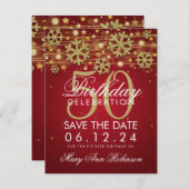 Invitation Gold Red 50th Birthday Save Date Winter (Devant / Derrière)