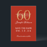 Invitation Gold Red 60th Birthday Enregistrer la date<br><div class="desc">Design élégant "60th Birthday Party" avec un script de typographie formel,  nom personnalisé et texte détaillé. Facile à utiliser et facile à personnaliser. Commandez aujourd'hui !</div>