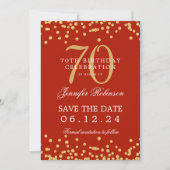 Invitation Gold Red 70th Birthday Save Date Confetti (Devant)