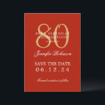 Invitation Gold Red 80th Birthday Enregistrer la date Détails<br><div class="desc">Design élégant "80th Birthday Party" avec un script de typographie formel,  nom personnalisé et texte de détails. Facile à utiliser et facile à personnaliser. Commandez aujourd'hui !</div>