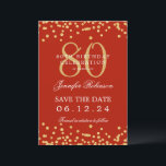 Invitation Gold Red 80th Birthday Enregistrer la date Détails<br><div class="desc">Elégant design "70th Birthday Party" avec faux confettis de parties scintillant & détails texte. Facile à utiliser et facile à personnaliser. Commandez aujourd'hui !</div>