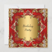 Invitation Gold Red Anniversaire Party rouge or (Devant)