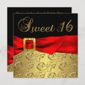 Invitation Gold Red Black Sweet 16 Anniversaire (Devant / Derrière)