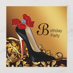 Invitation Gold Red Black talon haute chaussure fête d'annive
