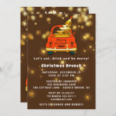 Invitation Gold Red Car Joyeux Noël Brunch Dîner Brown (Devant / Derrière)