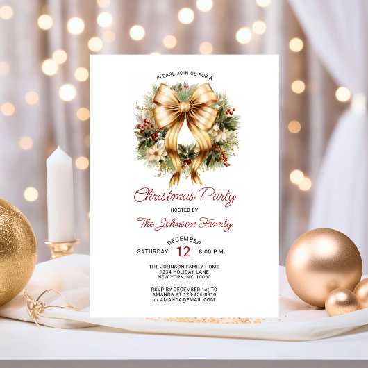 Invitation Gold & Red CHRISTMAS PARTY Wreath Company