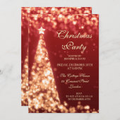 Invitation Gold & Red Christmas Tree Fête de Noël (Devant / Derrière)