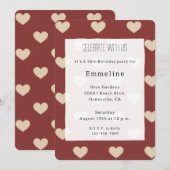 Invitation Gold Red Cream Glitter Hearts Birthday (Devant / Derrière)