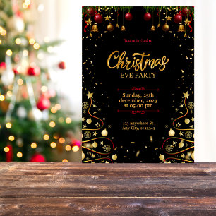 Invitation Gold, Red et Black Modern Christmas Eve