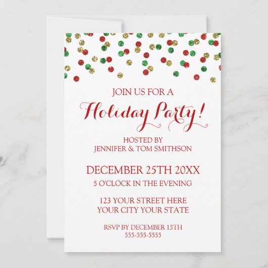 Invitation Gold Red Green Parties scintillant Confetti Noël P (Dos)