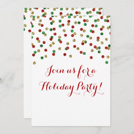 Invitation Gold Red Green Parties scintillant Confetti Noël P (Devant / Derrière)
