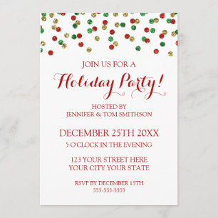 Invitation Gold Red Green Parties scintillant Confetti Noël P