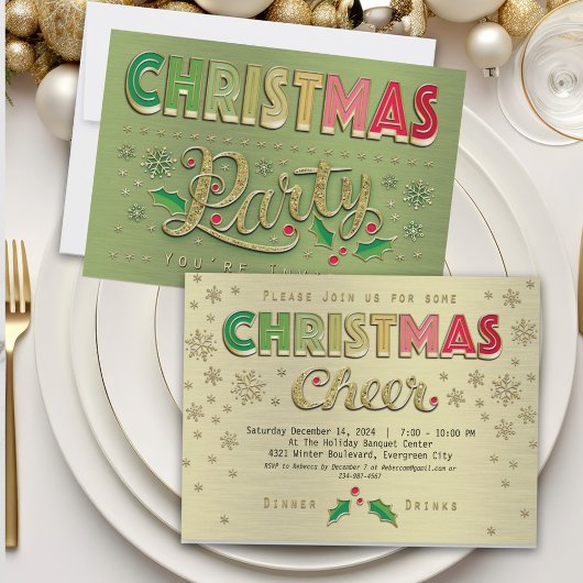 Invitation Gold Red Green Typographie Noël