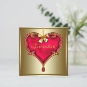 Invitation Gold Red Heart Sweet 16 Anniversaire (Debout devant)