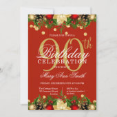 Invitation Gold & Red Holiday Parties scintillant 90e fête d' (Devant)