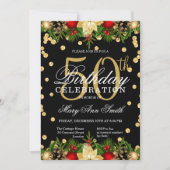 Invitation Gold & Red Holiday Parties scintillant Glam 50e an (Devant)