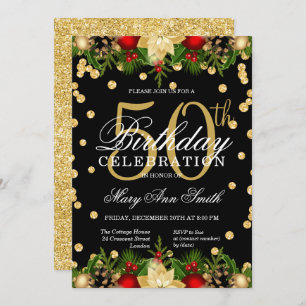 Invitation Gold & Red Holiday Parties scintillant Glam 50e an