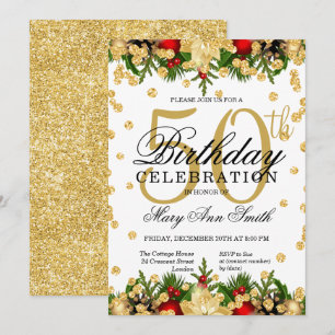 Invitation Gold & Red Holiday Parties scintillant Glam 50e an