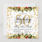 Invitation Gold & Red Holiday Parties scintillant Glam 50e an (Devant)