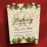 Invitation Gold & Red Holiday Parties scintillant Glam 50th B<br><div class="desc">Elégante 50e fête d'anniversaire Parties scintillant de vacances en or invitation modèle avec décorations de Noël pour une ambiance festive! Idéal pour 50ème anniversaire et plus !</div>