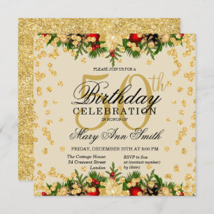 Invitation Gold & Red Holiday Parties scintillant Glam 50th B