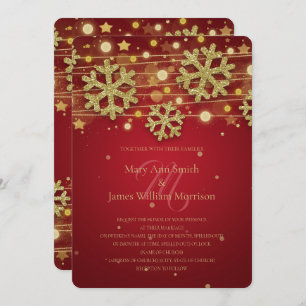 Invitation Gold & Red Holiday Wedding Enregistrer La Date