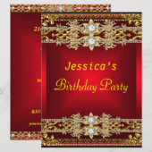 Invitation Gold Red Hot Glamor 21e fête d'anniversaire (Devant / Derrière)
