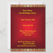Invitation Gold Red Hot Glamor 21e fête d'anniversaire (Dos)