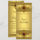 Invitation Gold Red Jewel 40th Birthday Party (Devant / Derrière)