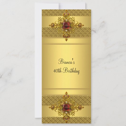 Invitation Gold Red Jewel 40th Birthday Party (Devant)