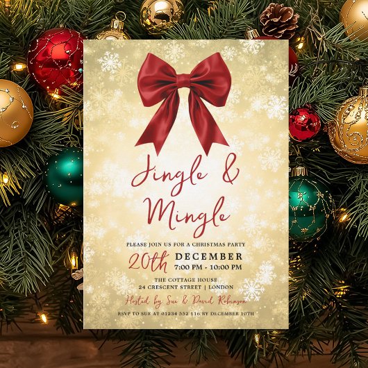 Invitation Gold Red Jingle Mingle Christmas Winter Wonder
