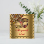 Invitation Gold Red Mask Gold Red Masquerade Party (Debout devant)