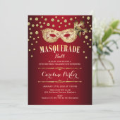 Invitation Gold Red Masquerade Ball fête d'anniversaire (Debout devant)