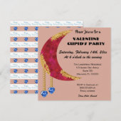 Invitation Gold Red Moon Blue Heart Jewel Saint-Valentin (Devant / Derrière)
