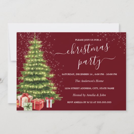 Invitation Gold Red Sparktree Fête de Noël (Devant)