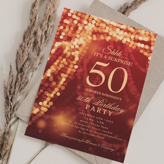 Invitation Gold & Red | Surprise 50th Birthday Party 