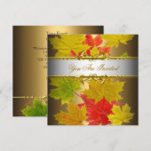Invitation Gold Red White Automne laisse une élégante fête (Devant / Derrière)
