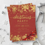 Invitation Gold Red Winter Wonder Company Noël<br><div class="desc">Elégant Formal Company et entreprise Fête de Noël / Cocktail / Dîner Invitation modèle avec des flocons d'or et ruban de Noël. Impressionnez vos amis et collègues avec ce design sophistiqué et élégant d'invitation.</div>
